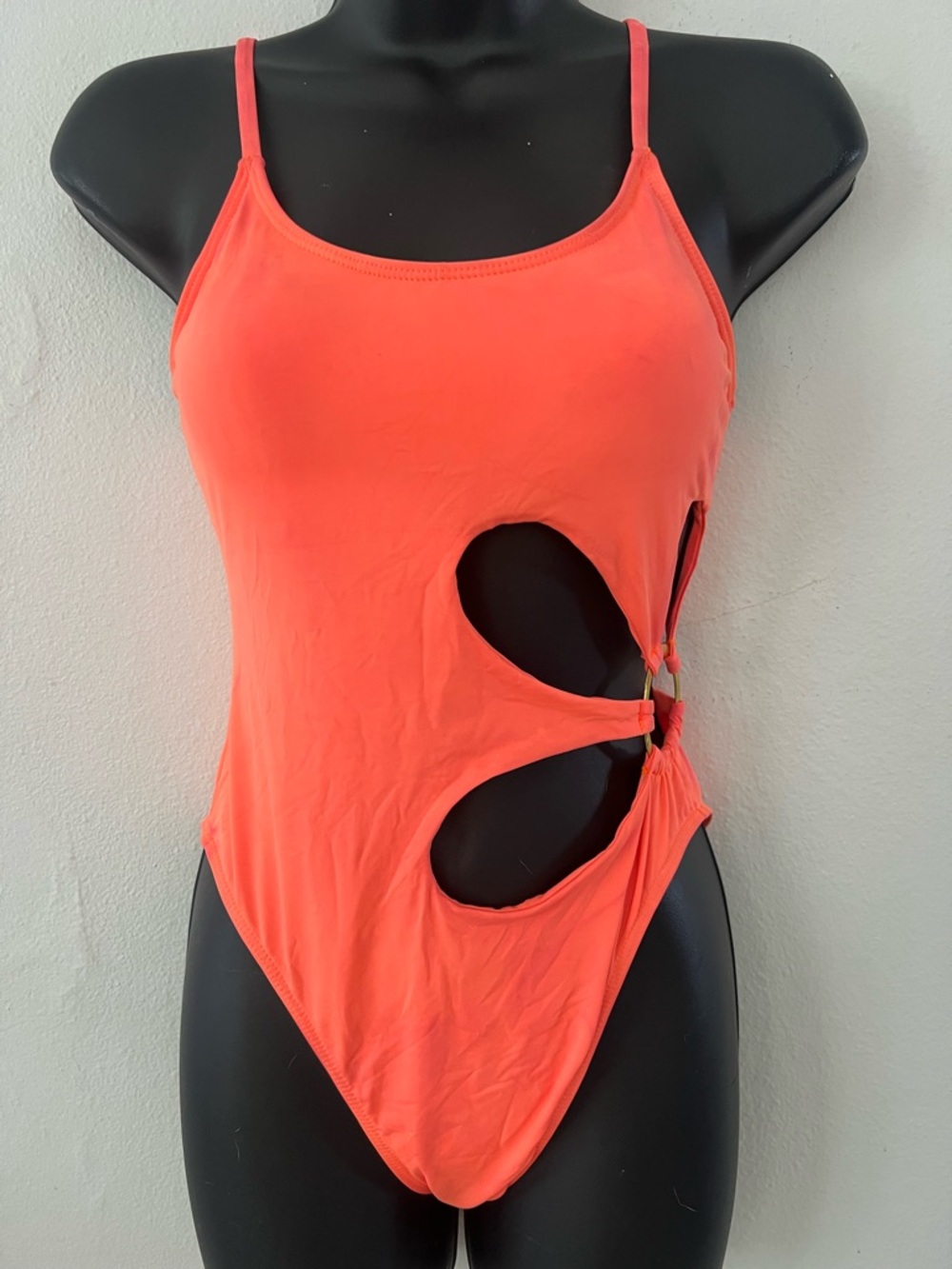 Neon Coral Cutout One-Piece Swimsuit